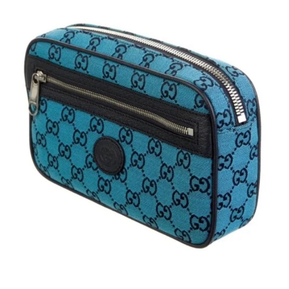 AUTHENTIC! *Gucci* Blue Monogram Belt Camera Bag Clutch - Picture 2 of 7